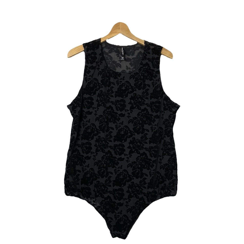 Women's 4x Bodysuit Black Burnout Velvet Floral Whimsigoth Grunge Holidays Torid